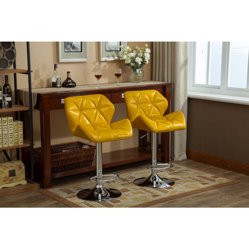 Glasgow Contemporary Tufted Adjustable Height Yellow Bar Stools, Set of 2. Picture 4
