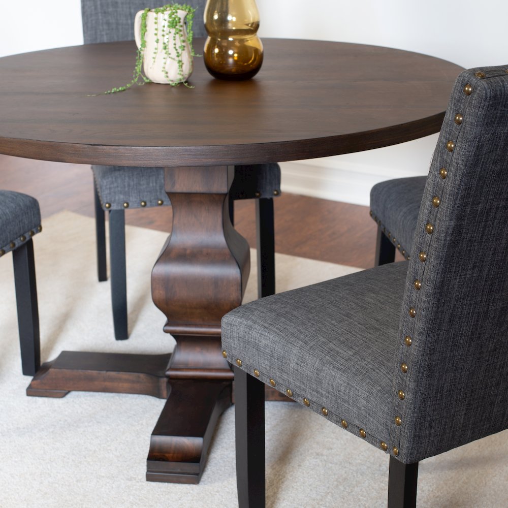 Kohland 5-Pc Dining Set, Pedestal Round Table with 4 Stylish Chairs, Gray. Picture 4