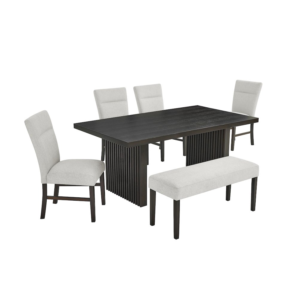 Madison 6-PC Dining Set, Slat-Fluted Dining Table with 4 Chairs and Bench, Gray. Picture 1