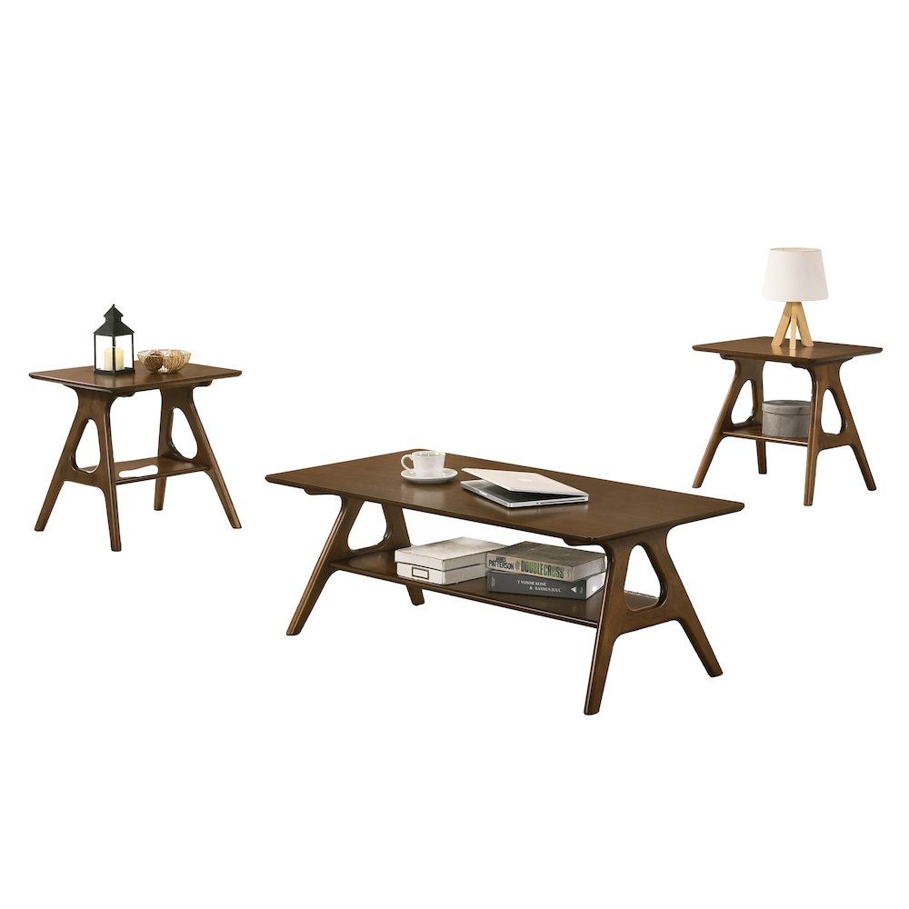 Arona Mid-Century Modern Wood 3-Pc Coffee Table Set. Picture 1