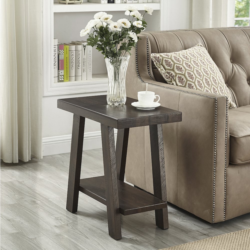 Ethens Contemporary Wood Shelf Side Table in Weathered Espresso. Picture 2