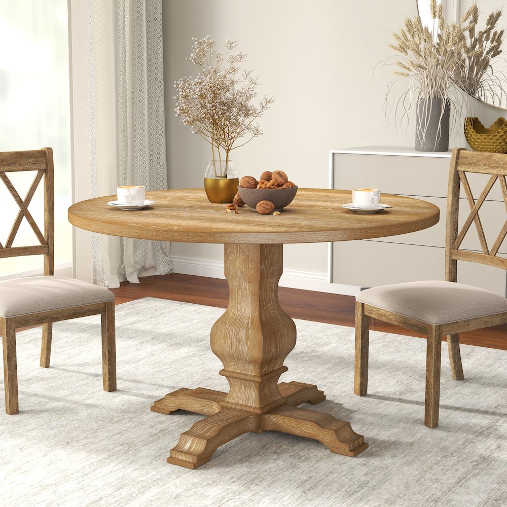 Havre Dining Set, Pedestal Round Table with 4 Chairs. Picture 7