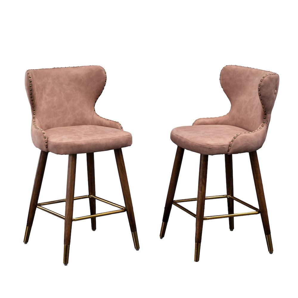 Nevis Modern Faux Leather Tufted Nailhead Trim Counter Stool Set of 2, Pink. Picture 1