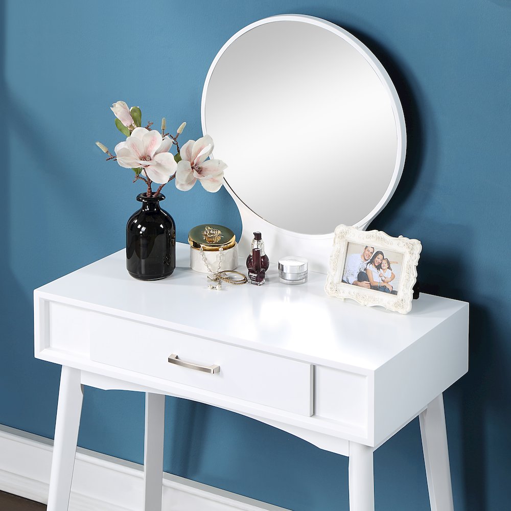 Maly Contemporary Wood Vanity and Stool Set, White. Picture 4