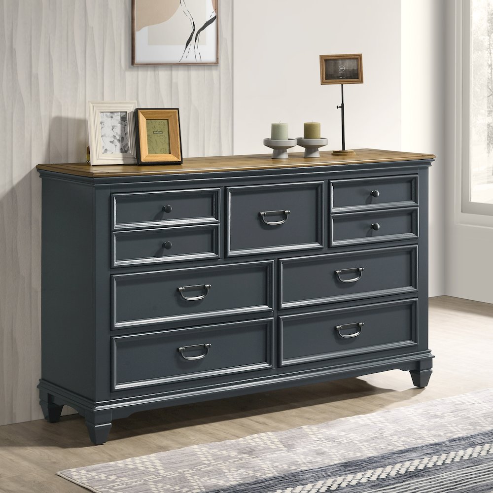 Clelane Wood 7-Drawer Dresser, Slate Blue. Picture 2