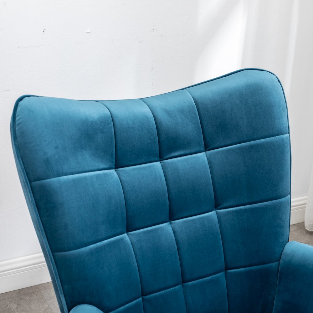 Leiria Contemporary Silky Velvet Tufted Accent Chair with Ottoman, Blue. Picture 10