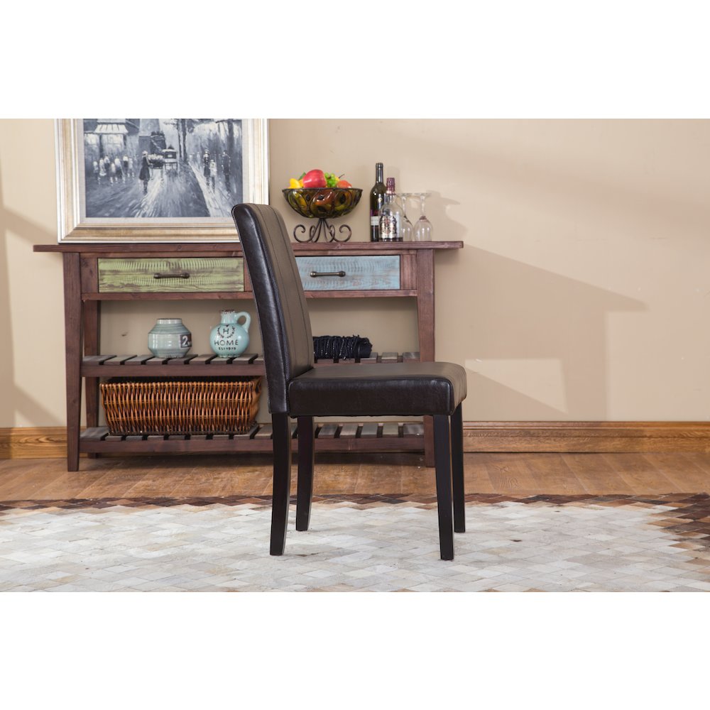 Urban Style Solid Wood Leatherette Padded Parson Chair, Brown, Set of 2. Picture 6