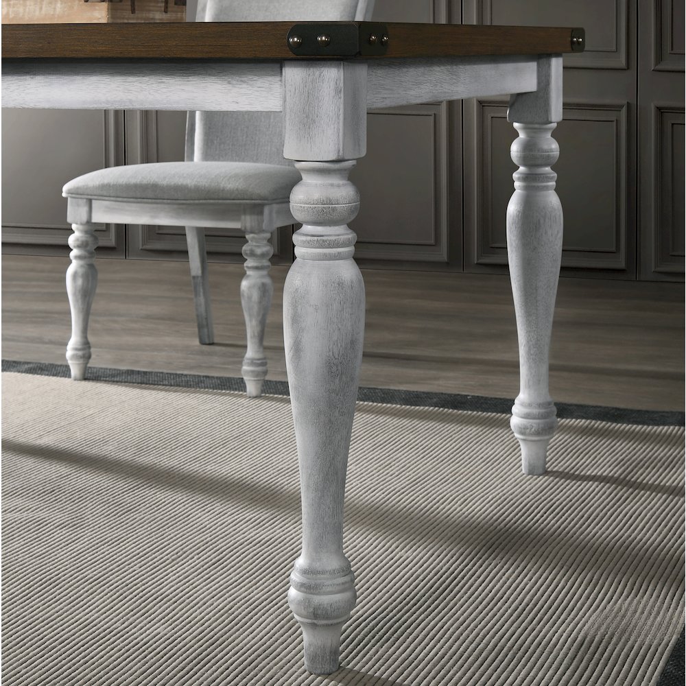Salines Two-tone Wood Turned Leg Dining Table, Rustic White and Oak. Picture 4