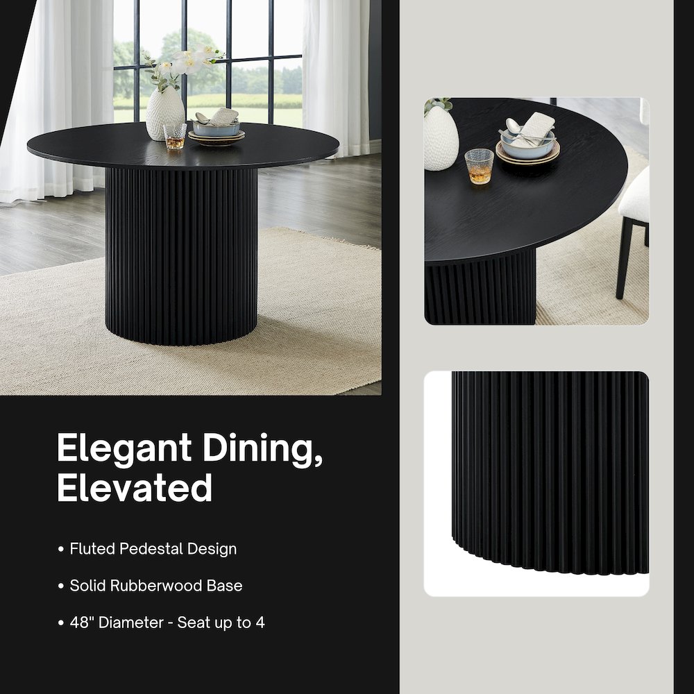 Henriet 48" Pedestal Base Round Dining Table, Black. Picture 3