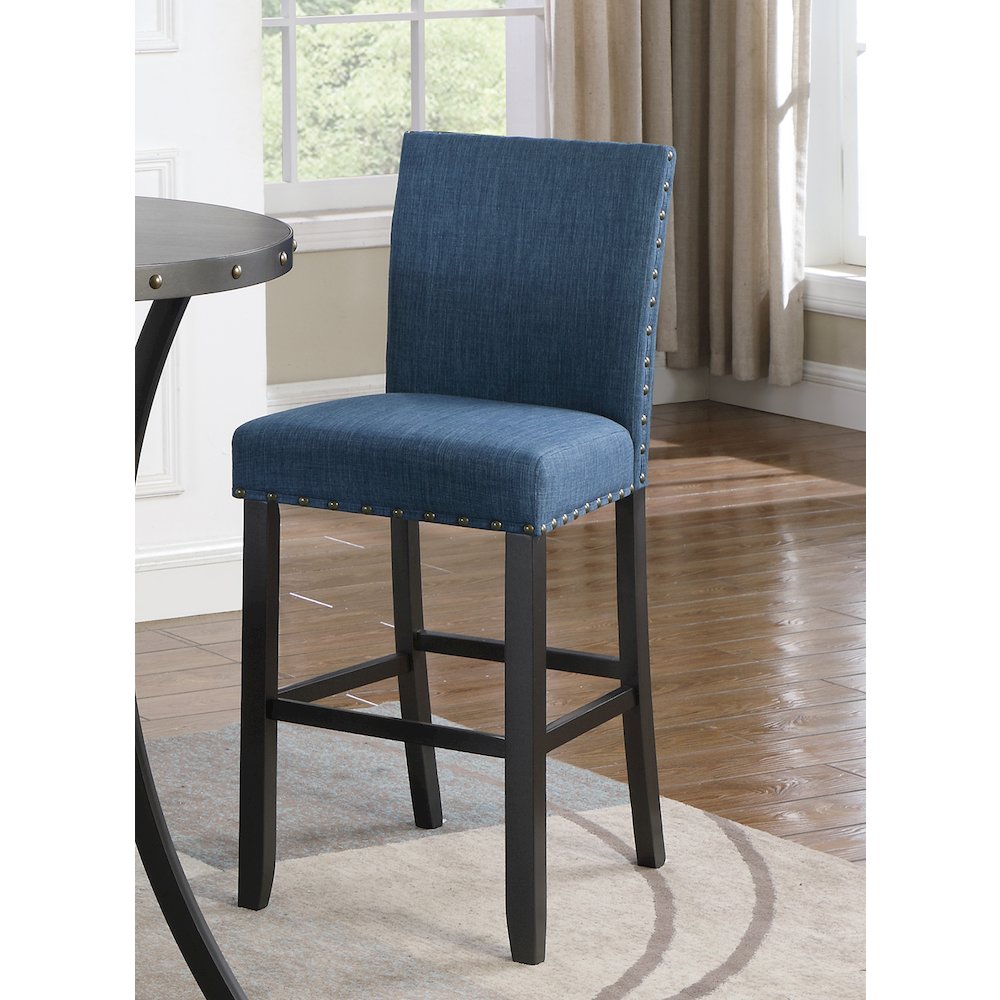 Biony Blue Fabric Bar Stools with Nailhead Trim, Set of 2. Picture 3