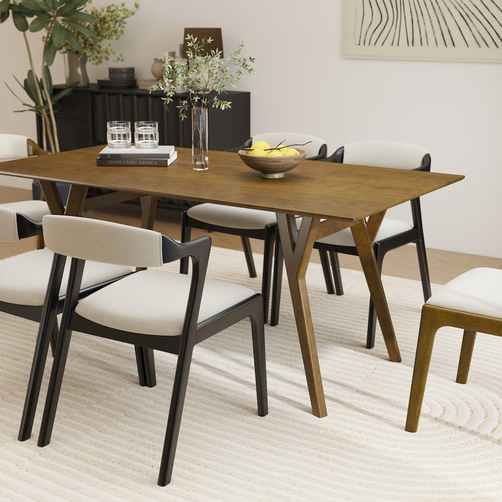 Lavin Modern 7-Piece Dining Set, Dining Table with 2 Walnut and 4 Black Chairs. Picture 6