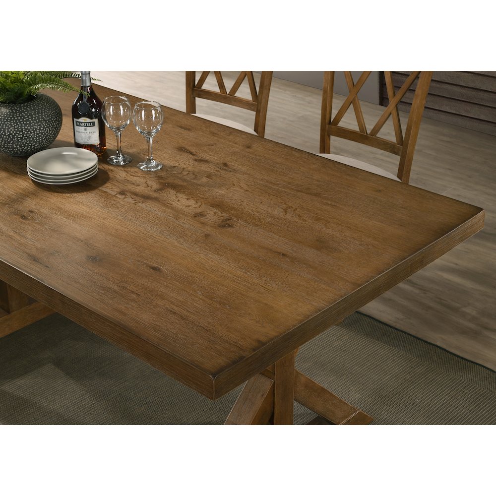Enna Morden Farmhouse Wood 7-Piece Trestle Dining Set, Brushed Driftwood Finish. Picture 4