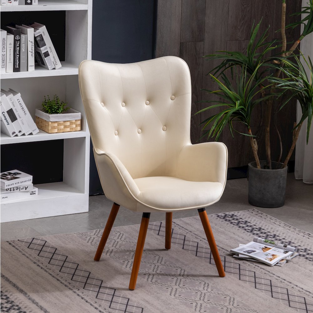 Doarnin Contemporary Silky Velvet Tufted Button Back Accent Chair, White. Picture 3