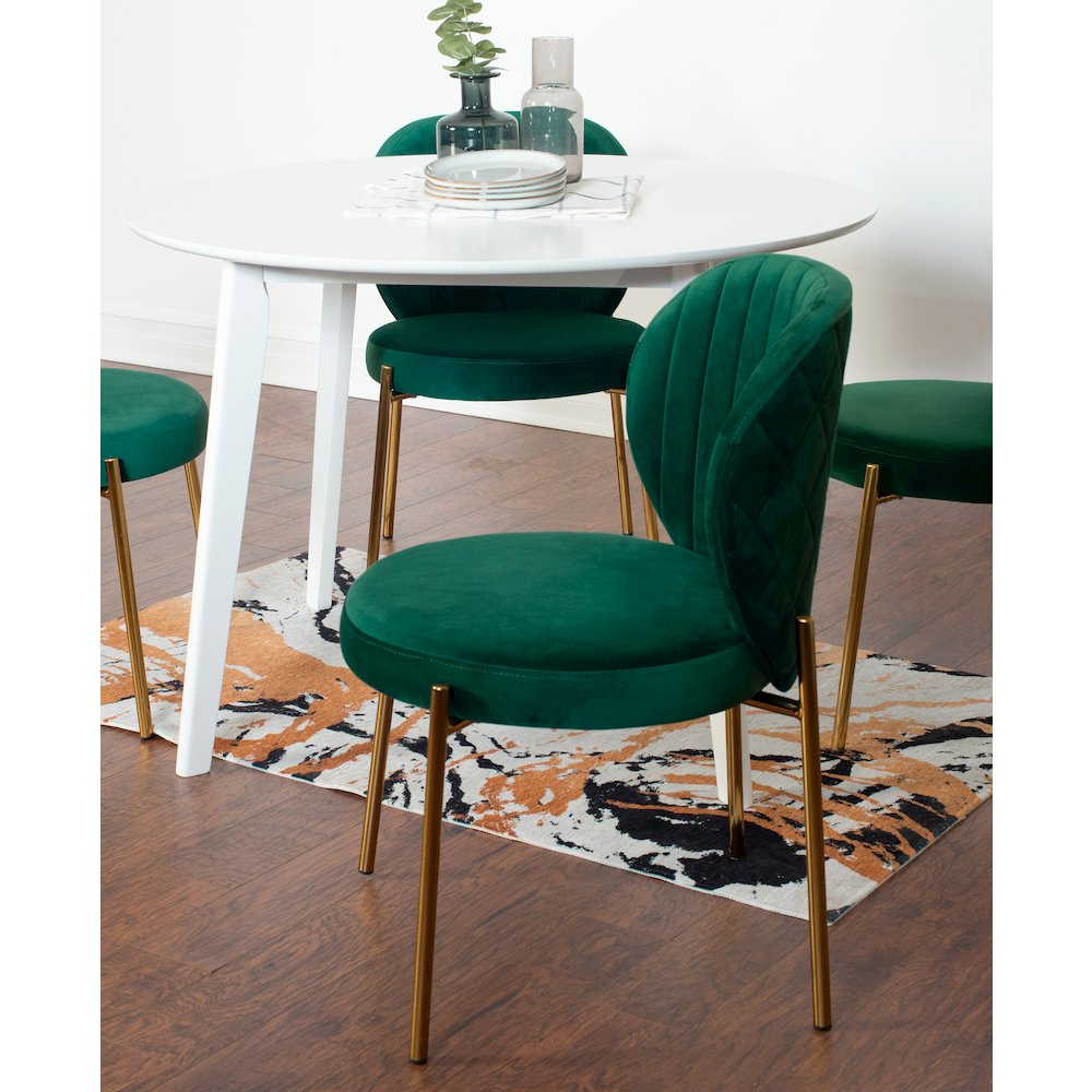 Amoa Contemporary 3-Pc Dining Set, White Round Dining Table and 2 Chairs, Green. Picture 2