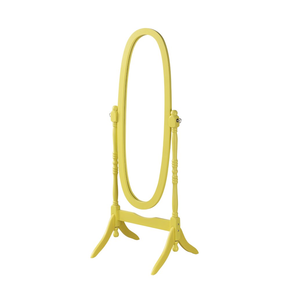 Traditional Queen Anna Style Wood Floor Cheval Mirror, Yellow Finish. Picture 1