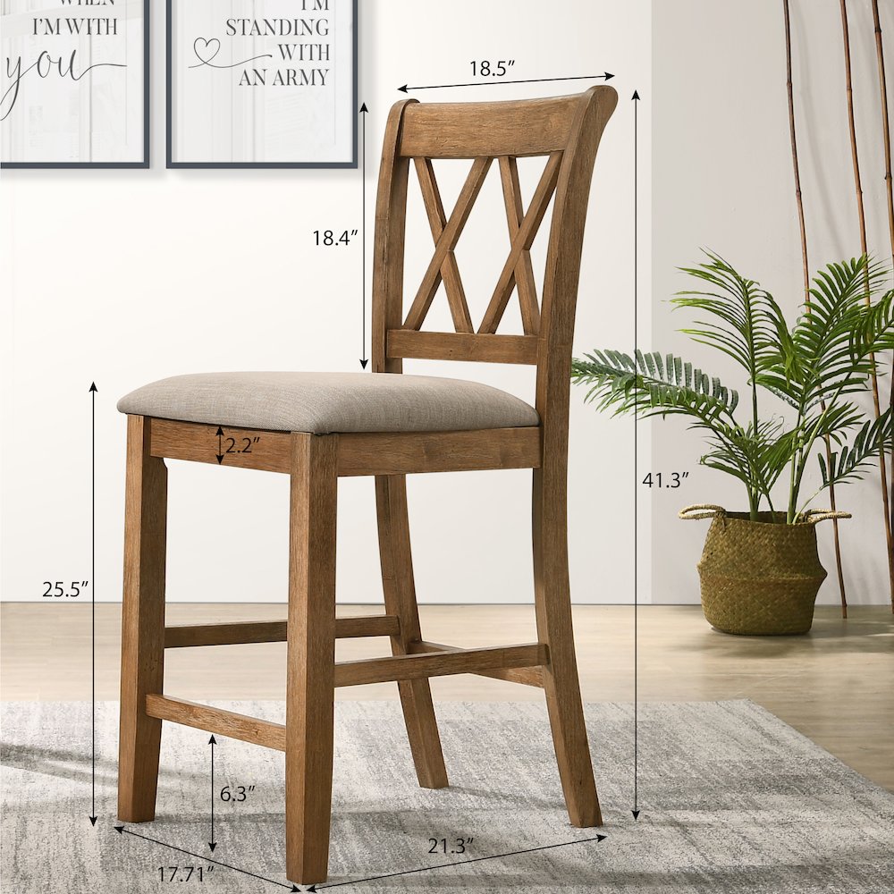 Windvale Cross-Buck Wood 5-Piece Counter Height Dining Set, Tan. Picture 9