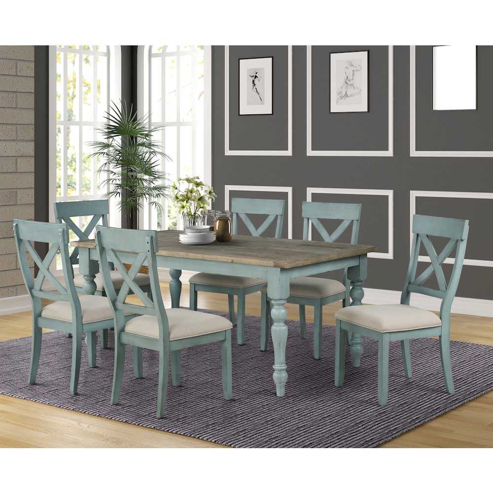 Prato 7-Piece Dining Table Set with Cross Back Chairs. Picture 2