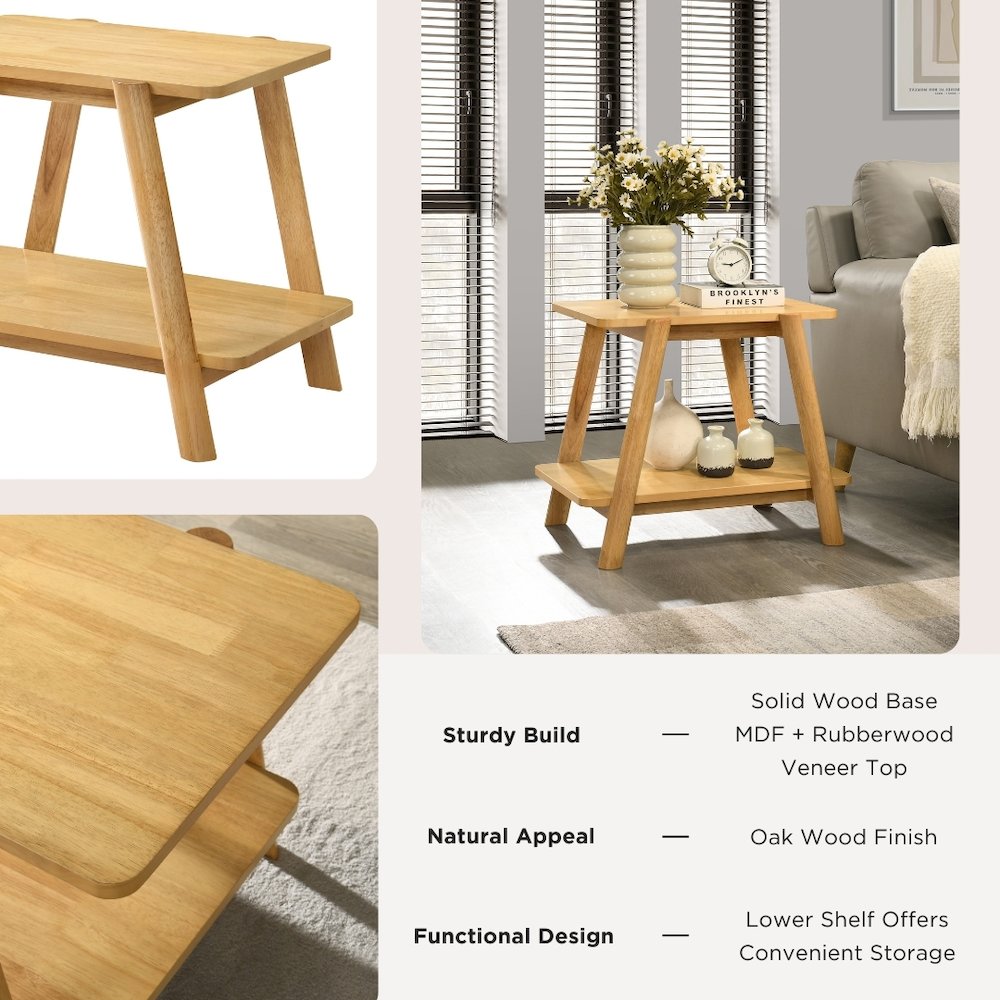 3-Piece Coffee Table Set, Coffee Table and Two End Tables, Natural Oak Finish. Picture 5