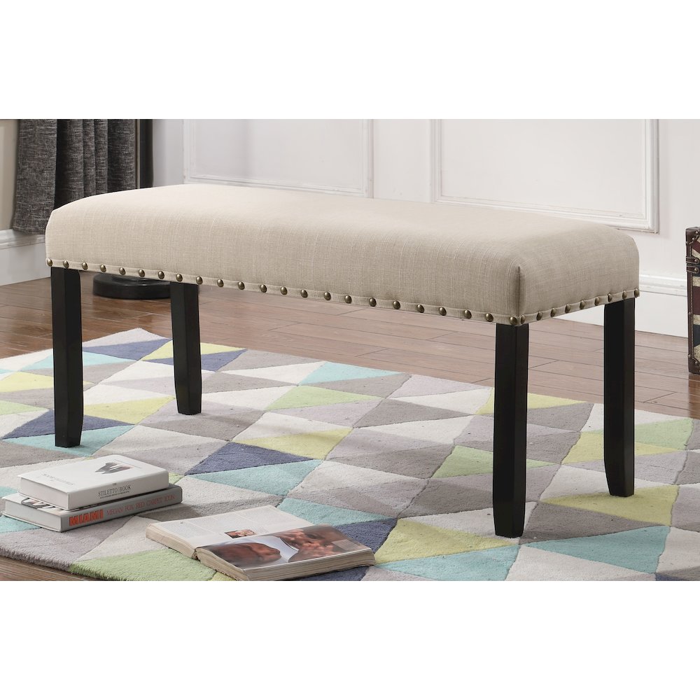 Biony Tan Fabric Dining Bench with Nailhead Trim. Picture 3