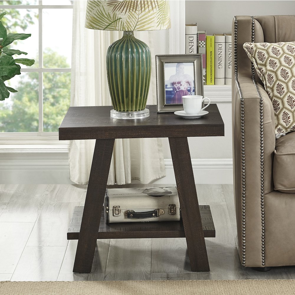 Athens Contemporary Wood Shelf End Table in Weathered Espresso. Picture 2