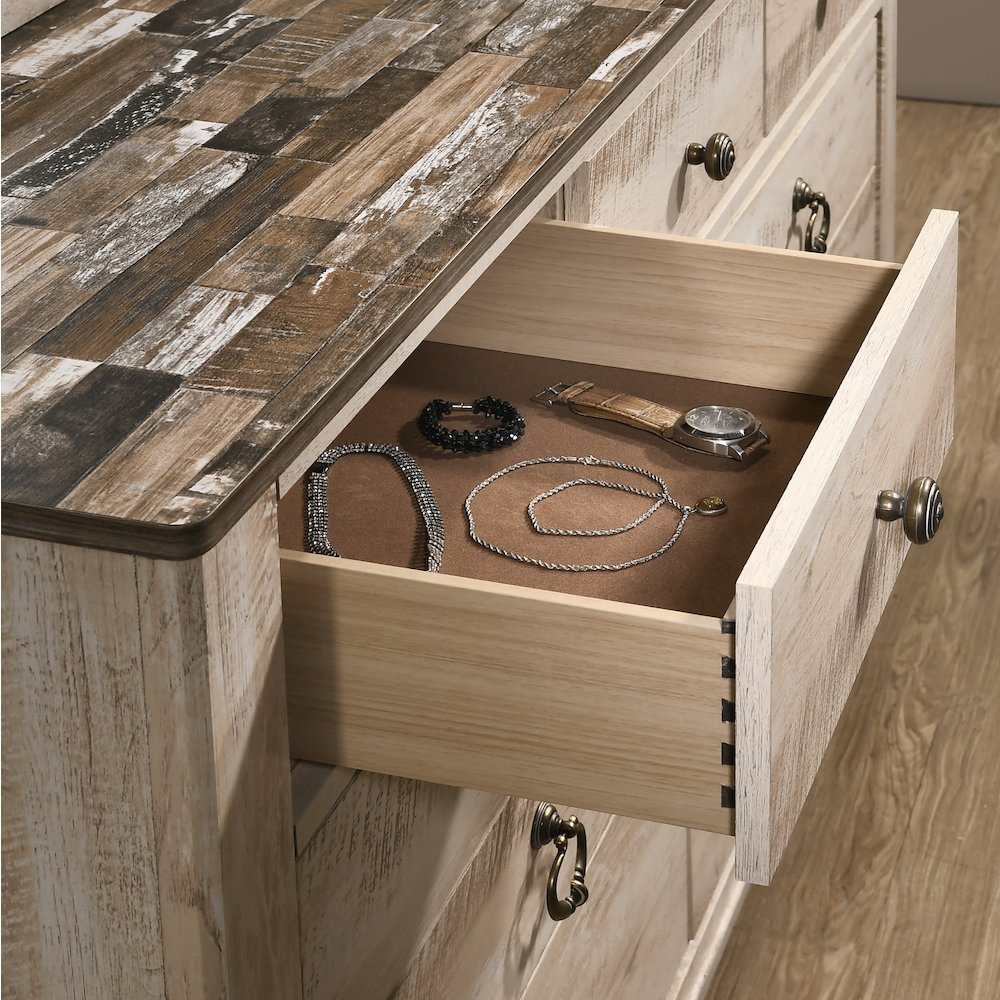 Imerland Contemporary White Wash Finish Patched Wood Top 7-drawer Dresser. Picture 6