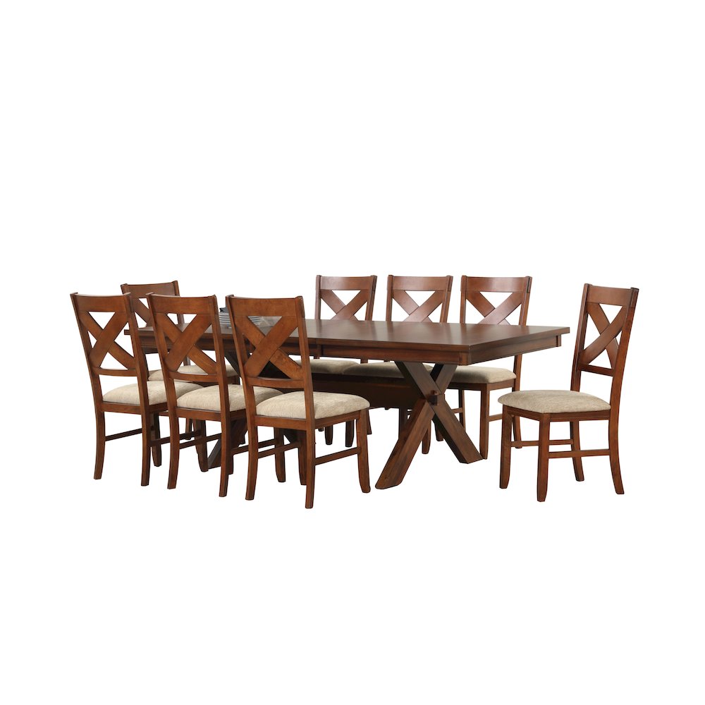 Karven Wood 9-PC Dining Set, Extendable Dining Table, 8 Chairs, Dark Hazelnut. Picture 1