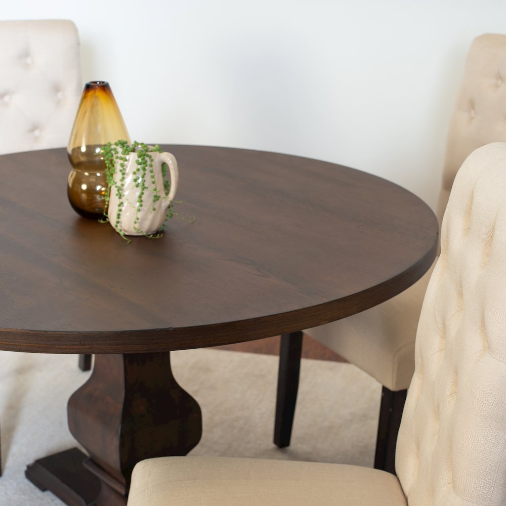 Kerbau 5-Pc Dining Set, Pedestal Round Table with 4 Stylish Chairs, Tan. Picture 6