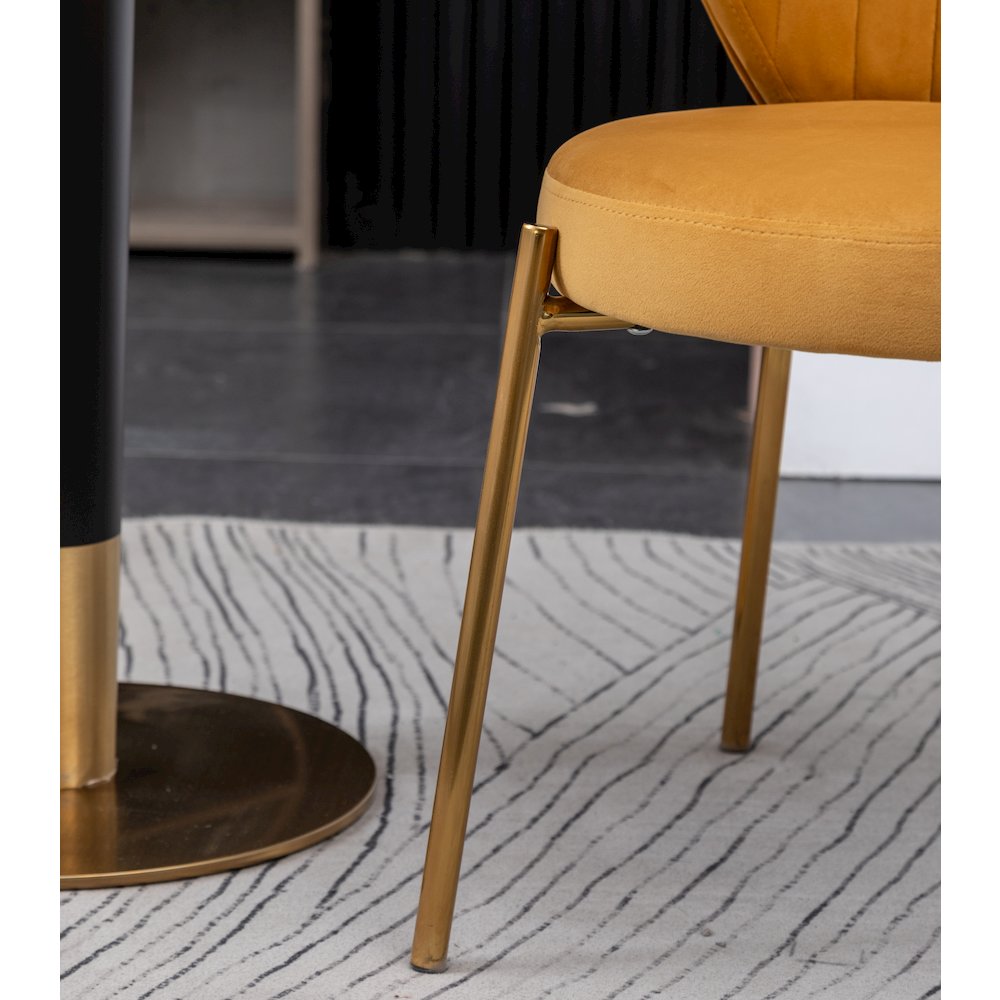 Amoa Contemporary Velvet Upholstery Dining Chair, Yellow, Set of 2. Picture 11