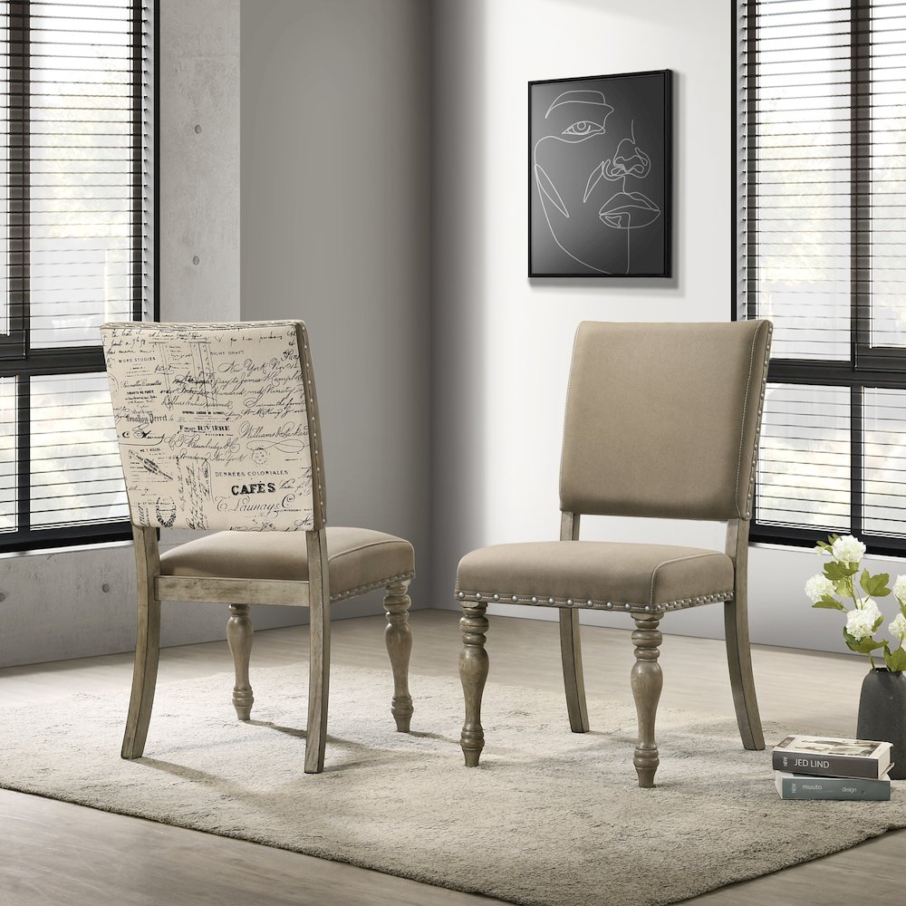8-Piece Extendable Table with Nailhead Bench and Armchairs Dining Set, Driftwood. Picture 12