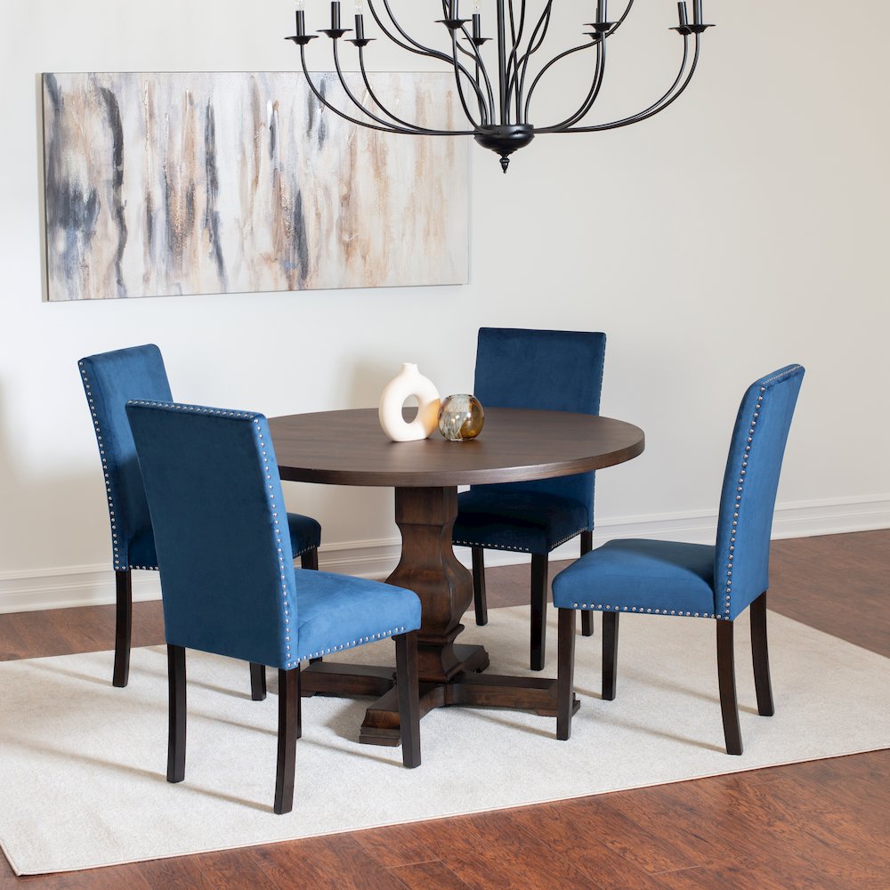 Fordsville 5-Pc Dining Set, Pedestal Round Table with 4 Stylish Chairs, Blue. Picture 3