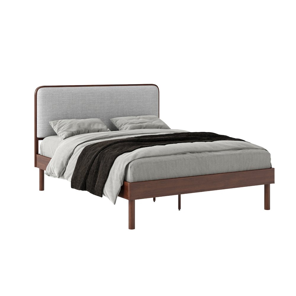 Wyller Rubberwood Platform Bed, Natural Walnut Finish, Queen. Picture 1