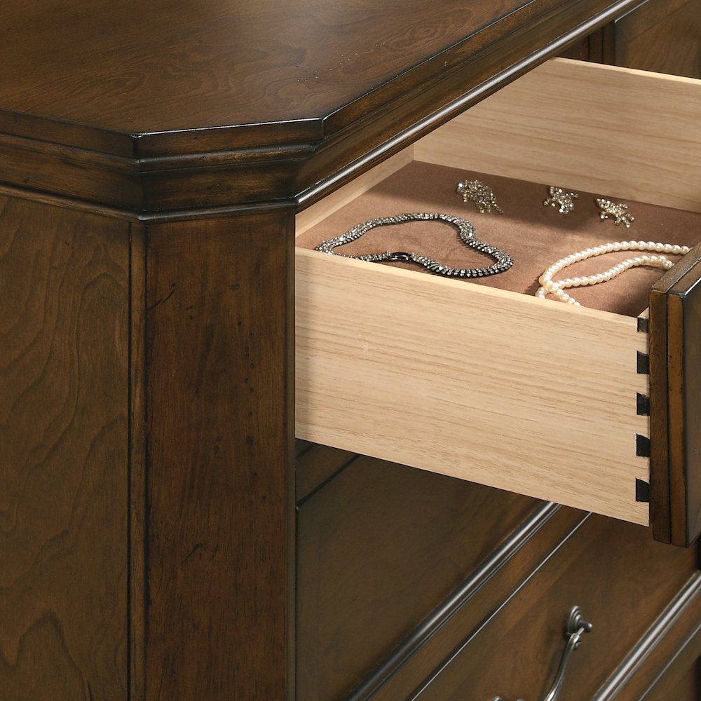 Maderne Traditional Wood 5-Drawer Chest, Antique Walnut Finish. Picture 6