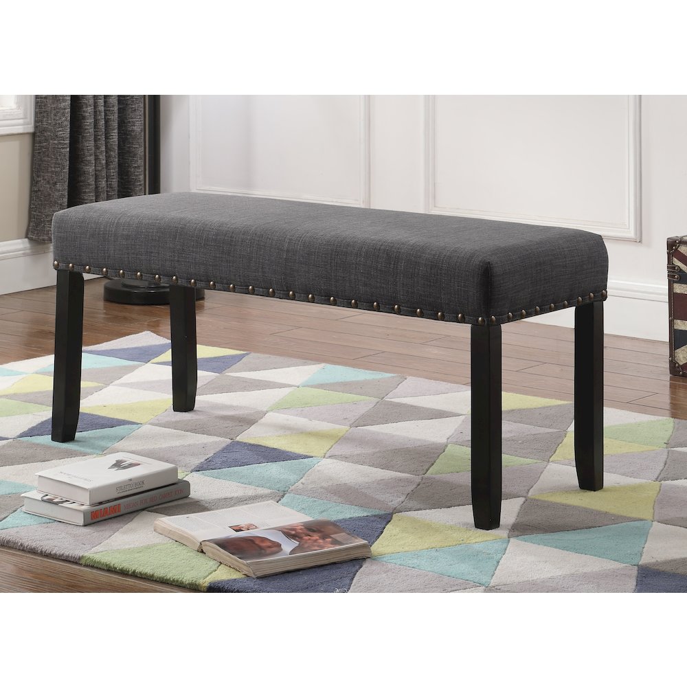 Biony Gray Fabric Dining Bench with Nailhead Trim. Picture 3