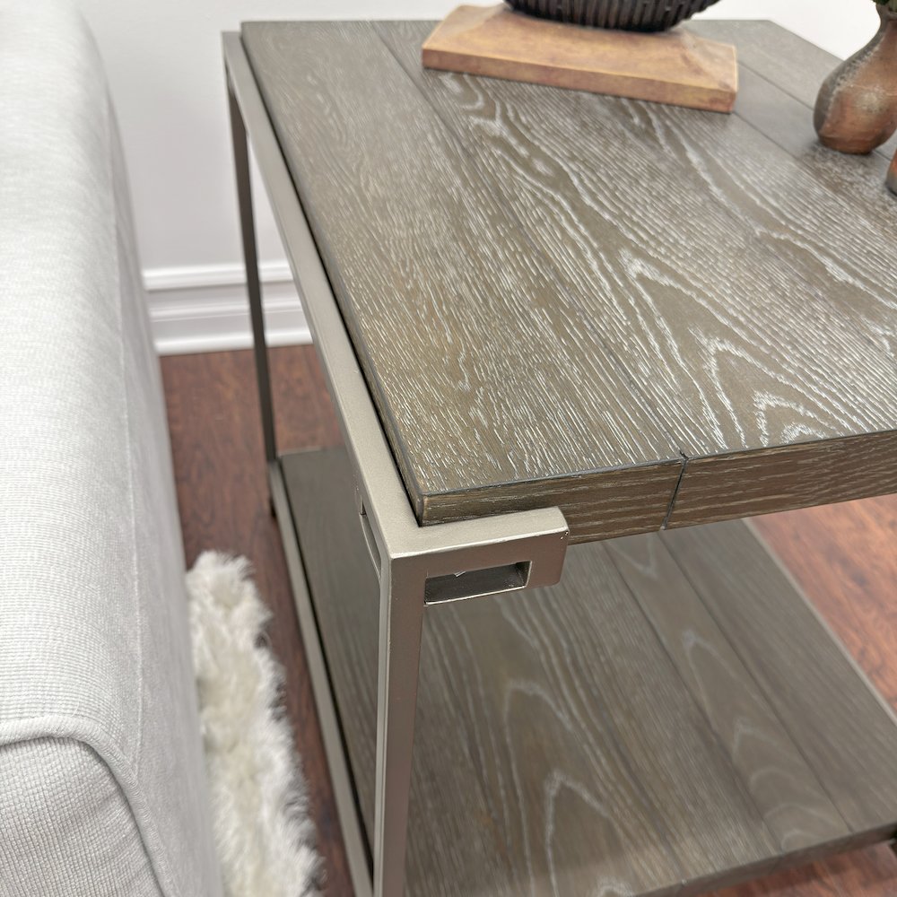 Corbeta Metal Frame Wood Living Room End Table with Shelf, Aged Graphite. Picture 7