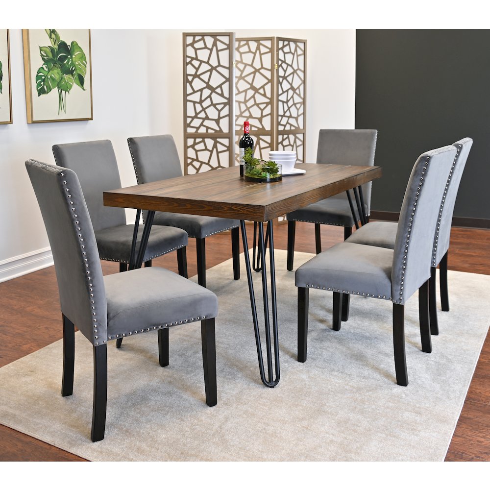Ashzo 7-Pc Dining Set, Hairpin Dining Table with 6 Chairs, Gray. Picture 4