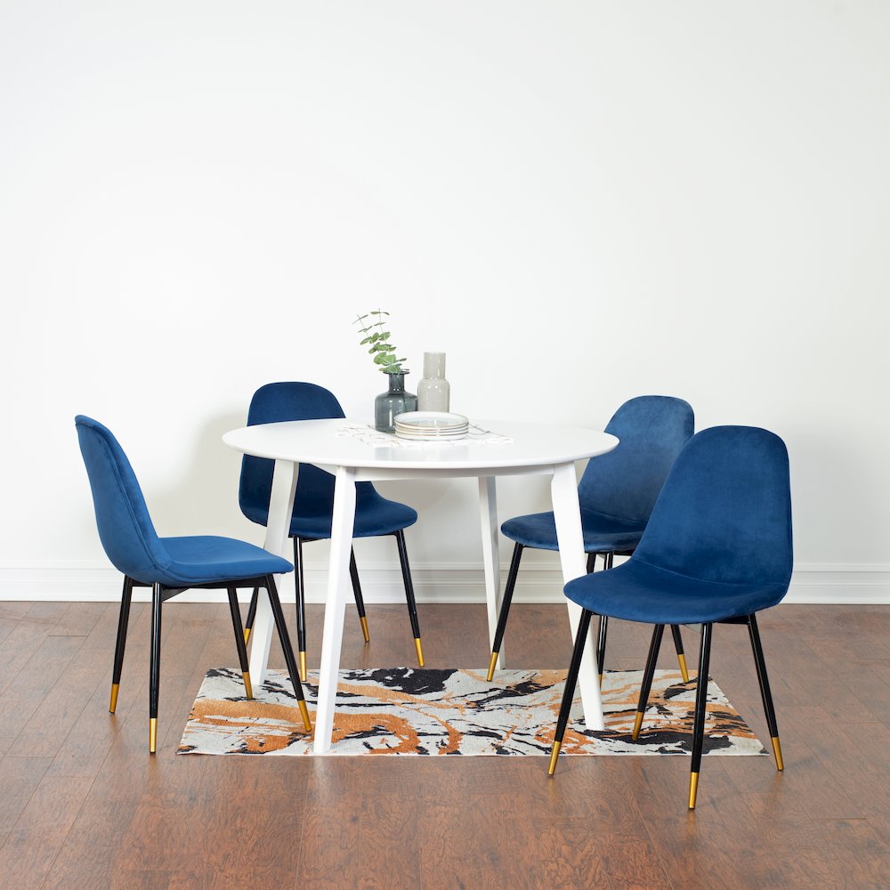 Lassan Contemporary 5-Pc Dining Set, White Round Dining Table and 4 Chairs, Blue. Picture 1