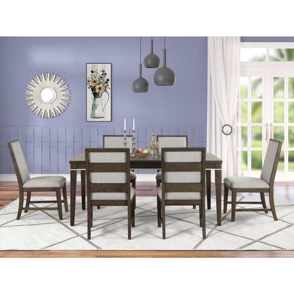 Aberll Wood Dining Room Set, Table with 6 Side Chairs, Gray. Picture 2