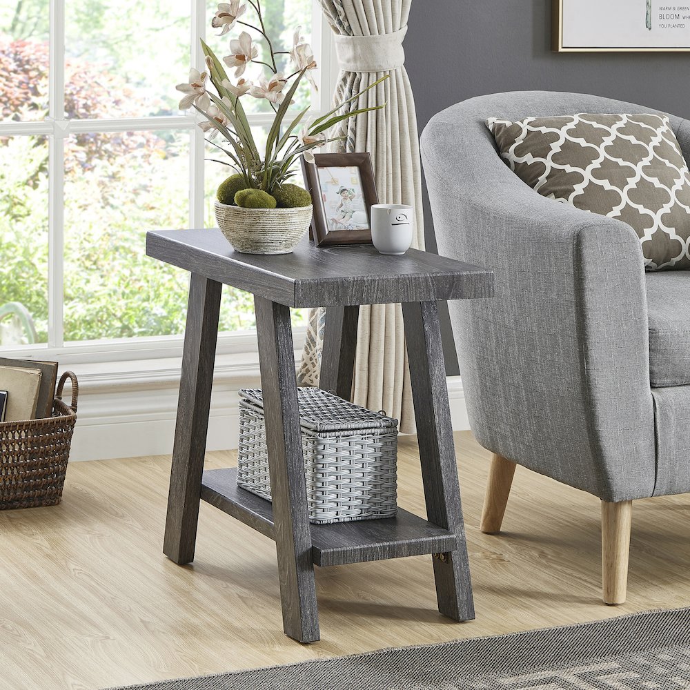 Ethens Contemporary Wood Shelf Side Table in Gray Finish. Picture 2