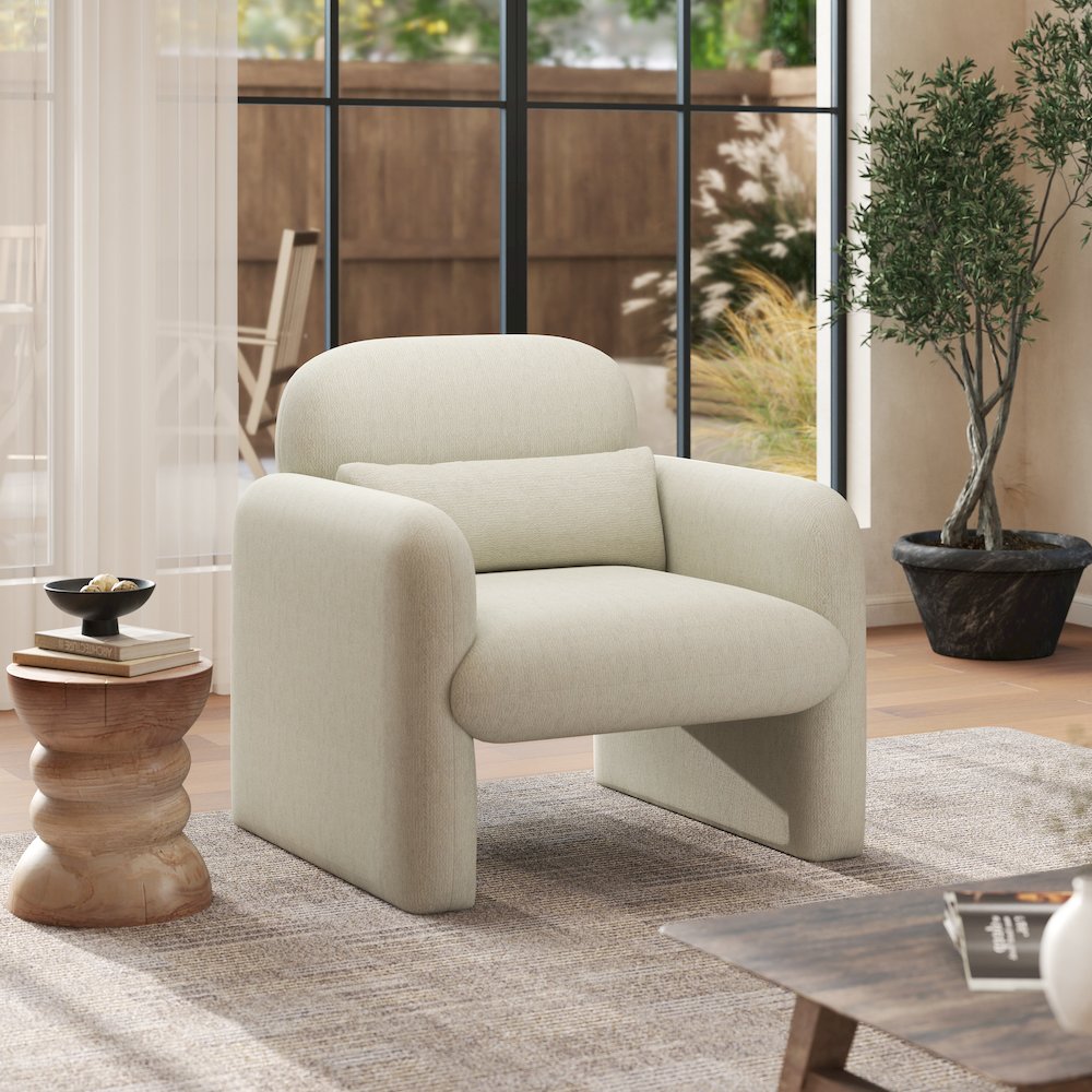 Dylan Modern Upholstered Barrel Armchair, Cream White. Picture 5