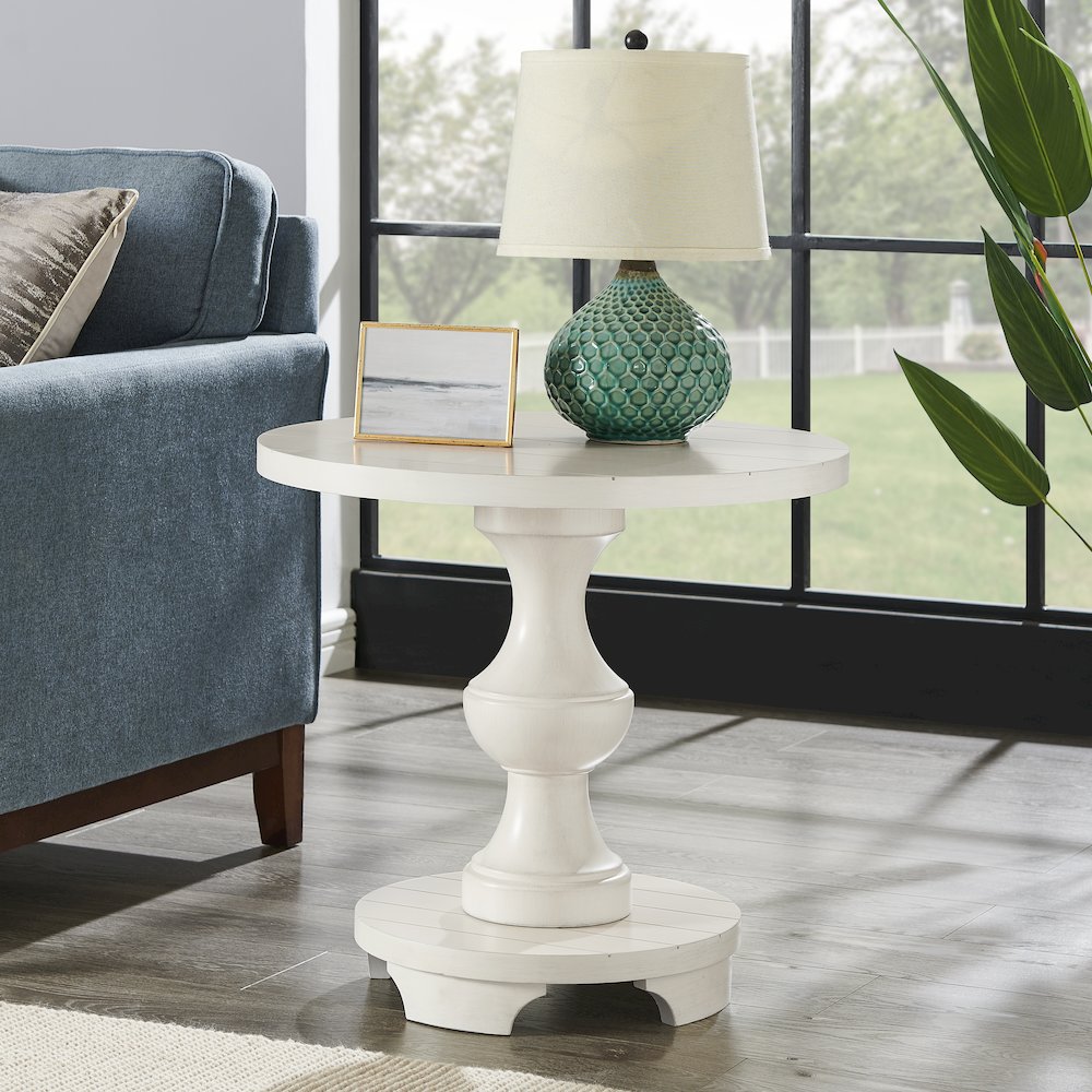 Caesar Traditional Round Pedestal End Table, White. Picture 2