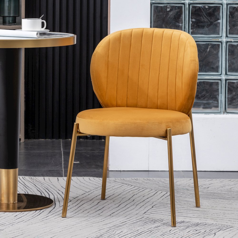 Amoa Contemporary 3-Pc Dining Set, White Round Dining Table and 2 Chairs, Yellow. Picture 4