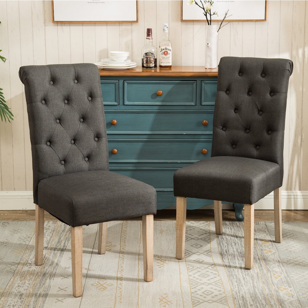 Habit Solid Wood Tufted Parsons Charcoal Dining Chair, Set of 2. Picture 2