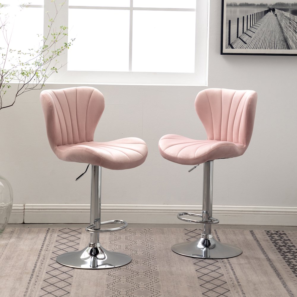 Ellston Upholstered Adjustable Swivel Barstools in Pink, Set of 2. Picture 6