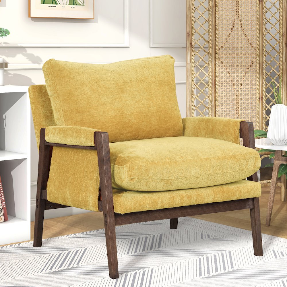 Kelly Mid-Century Modern Velvet Accent Armchair, Yellow. Picture 2