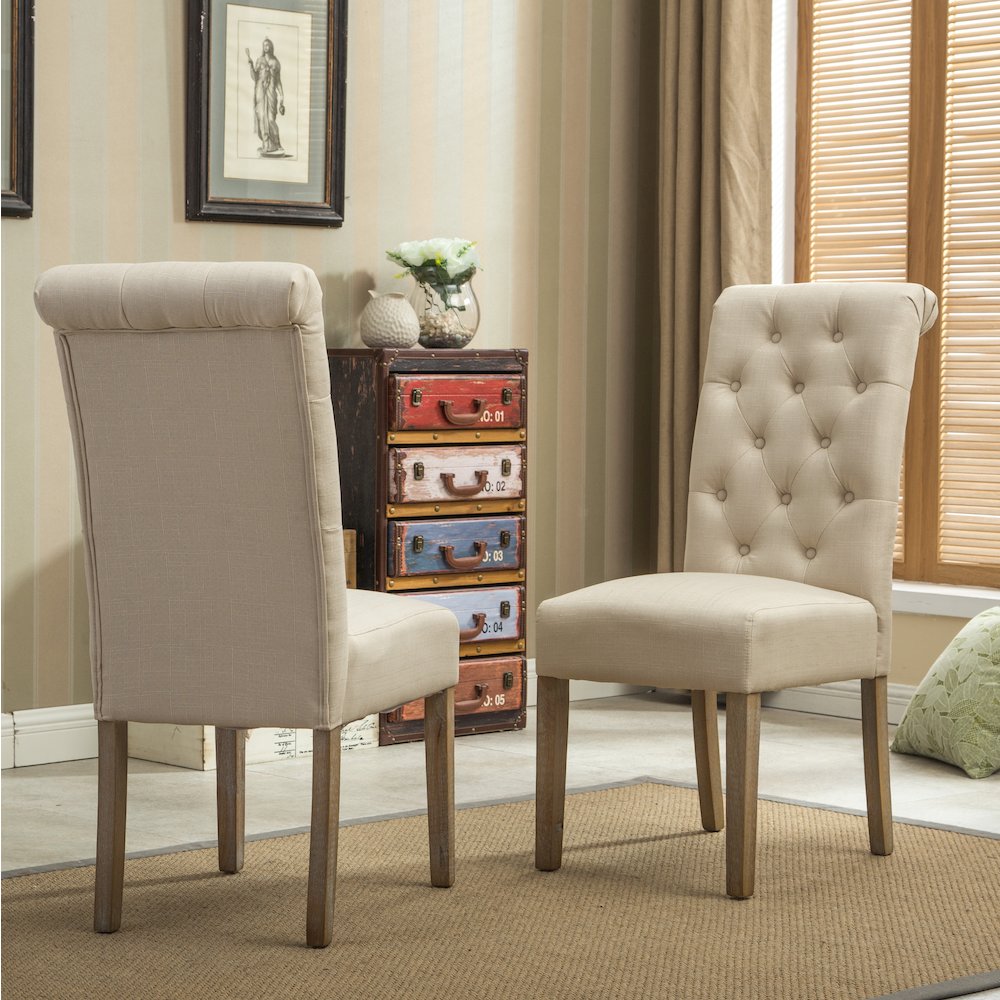 Habit Tan Solid Wood Tufted Parsons Dining Chair ,Set of 2. Picture 5