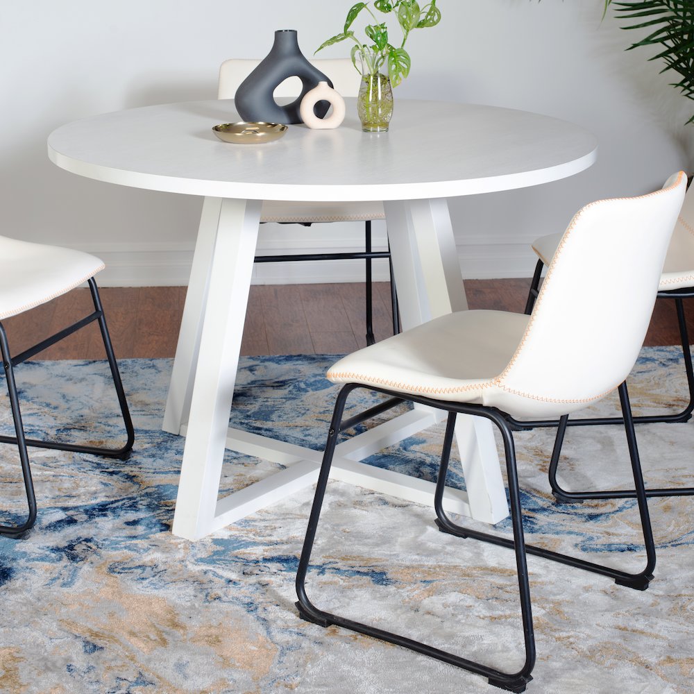 Varna 5-Pc Round Dining Set, Trestle Dining Table with 4 Chairs, White. Picture 7