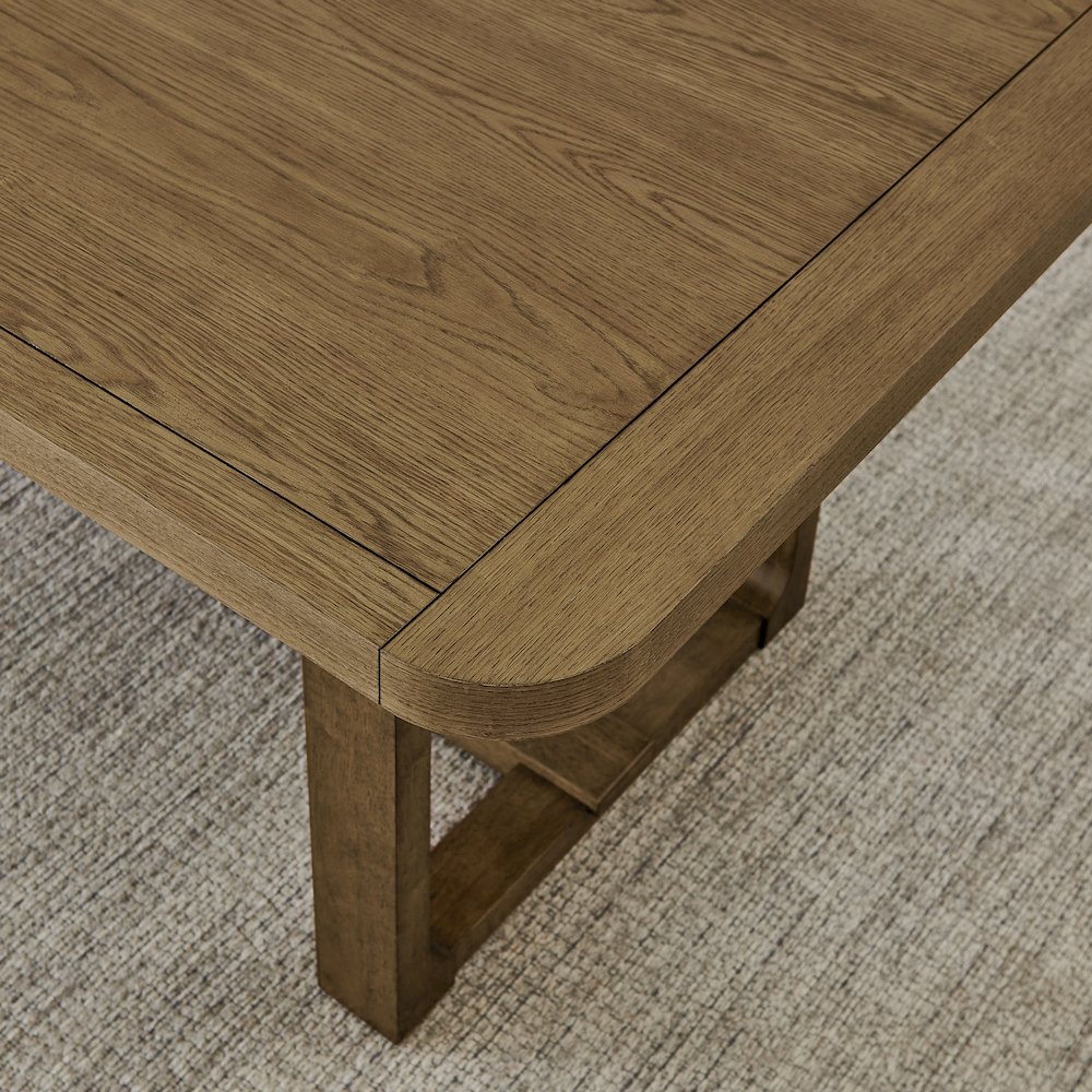 Parker 7-Piece Dining Set, Trestle Dining Table with 6 Stylish Chairs, Light Oak. Picture 8