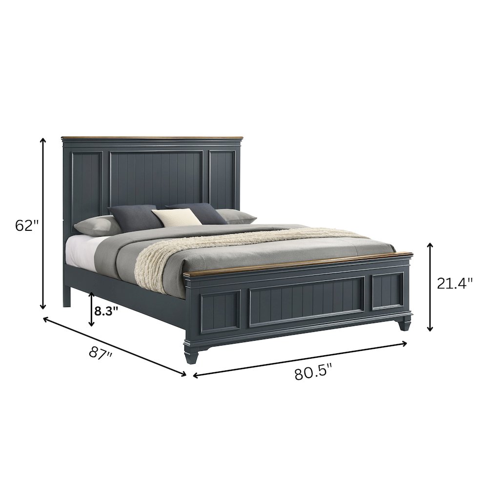 Clelane Shiplap Wood Panel Bed, King, Slate Blue. Picture 7