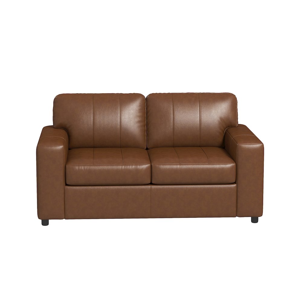 Sakan Leather Upholstered Loveseat, Caramel. Picture 10