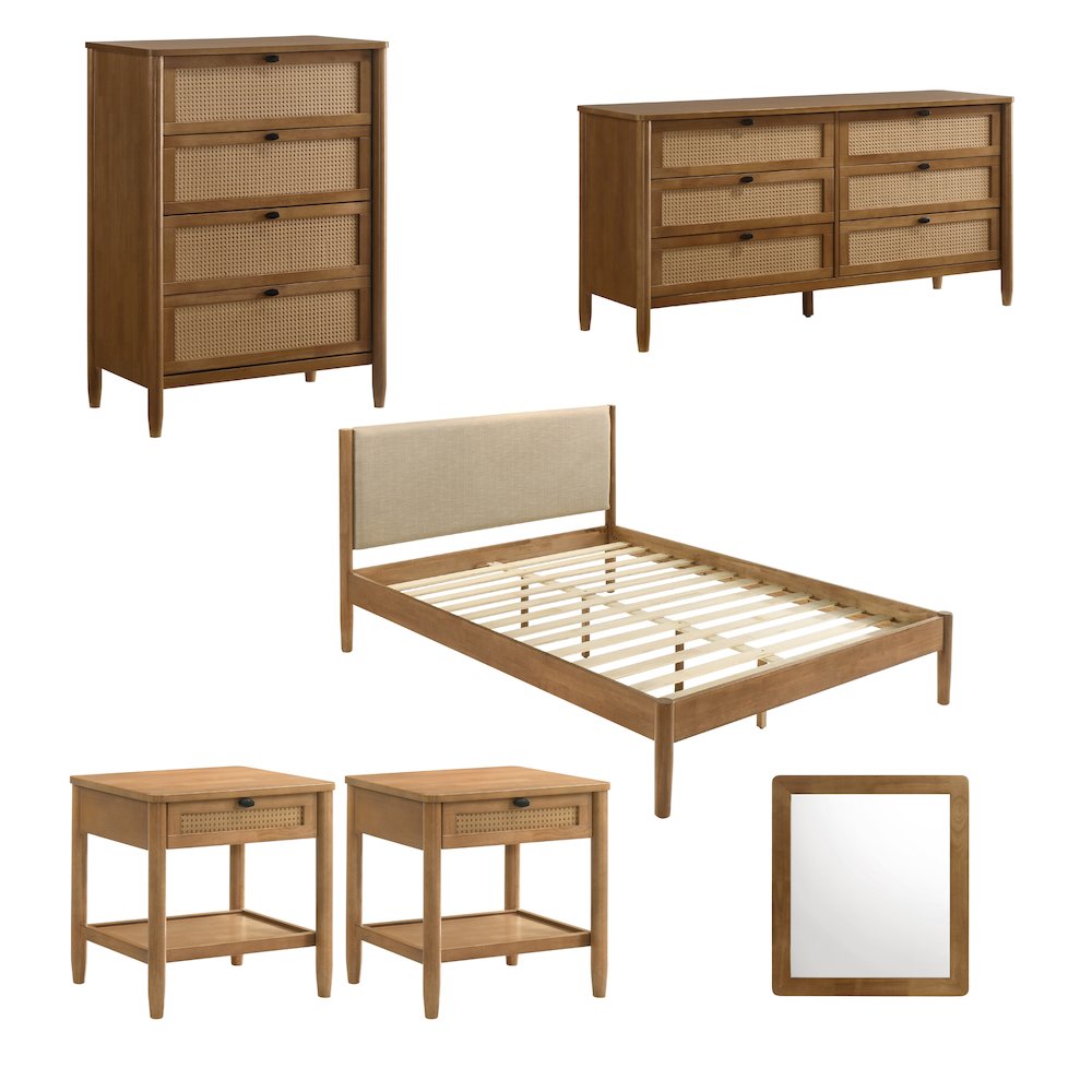Vichy 6-Pc Bedroom Set with Queen Bed, Dresser, Mirror, 2 Nightstands, Chest. Picture 1